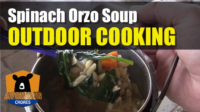 Backpacking Meal Spinach Orzo Soup Using Firebox Stove and Zebra Pot - orzosoup