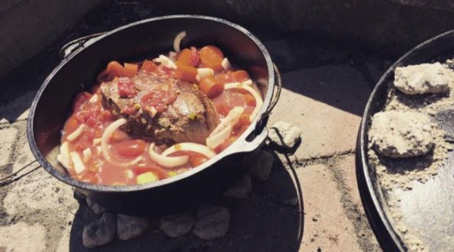Cooking Yankee Pot Roast Outdoors in A Dutch Oven