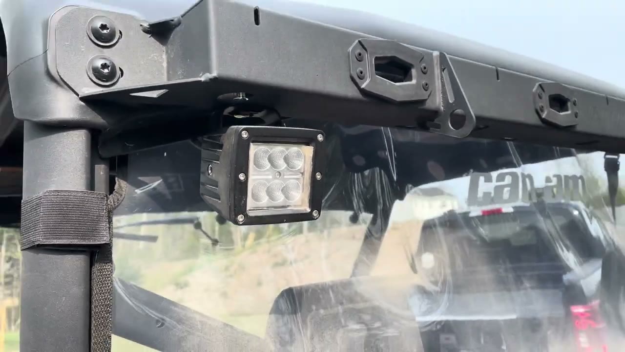 LED worklight installed at the rear roof area of a Can-Am Defender