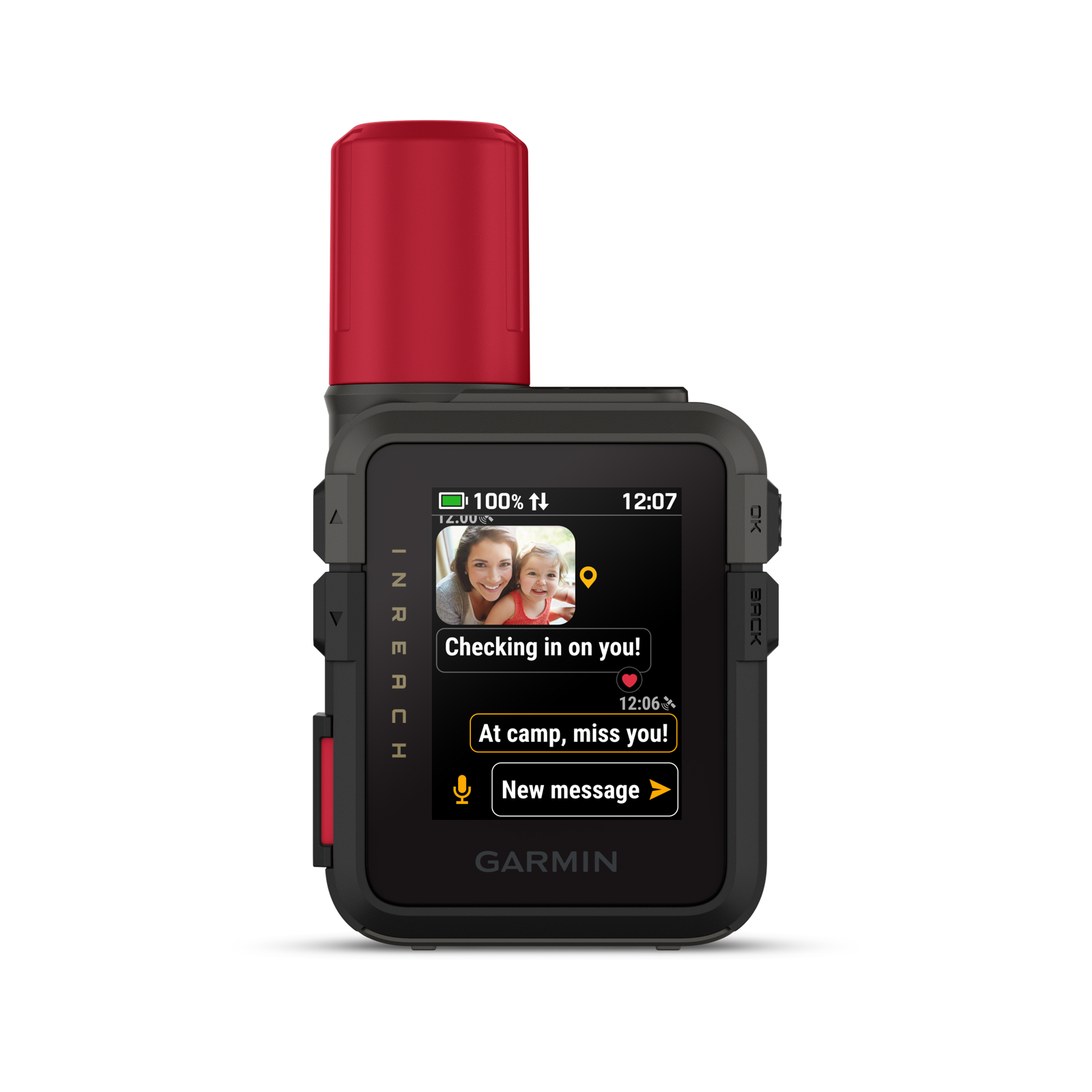 Garmin inReach Mini 3 Plus press kit image showing satellite messaging on the device screen